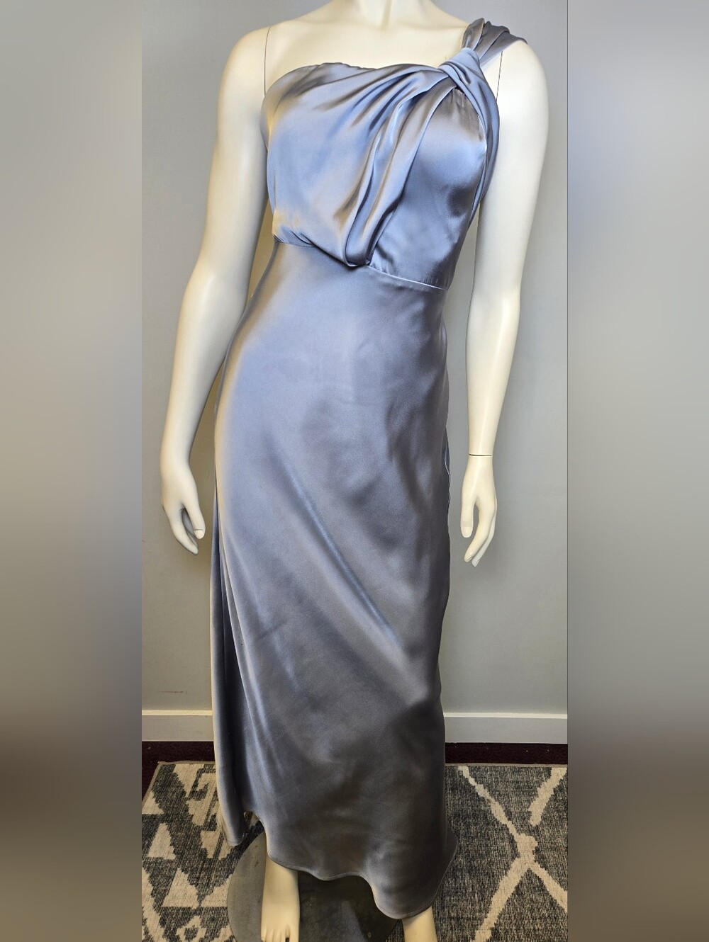 Billy J Dove Grey One Shoulder Floor Length Formal Dress Size 12